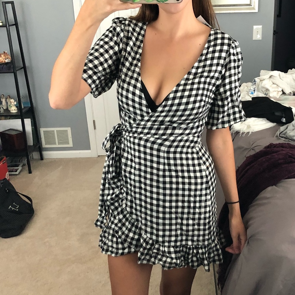 Gingham wrap dress